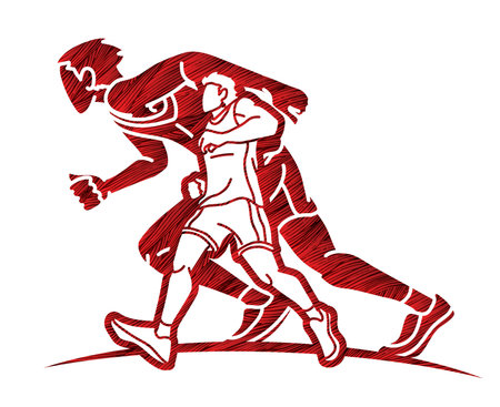 Men Runner Mix Action Marathon Running Sport Cartoon Graphic Vectorのイラスト素材