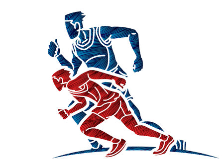Men Runner Mix Action Marathon Running Sport Cartoon Graphic Vectorのイラスト素材