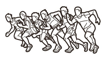 Men Runner Mix Action Marathon Running Sport Cartoon Graphic Vectorのイラスト素材