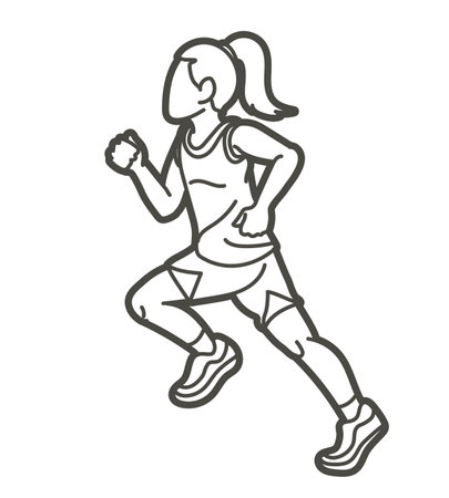 A Girl Start Running Action Cartoon Sport Graphic Vectorのイラスト素材
