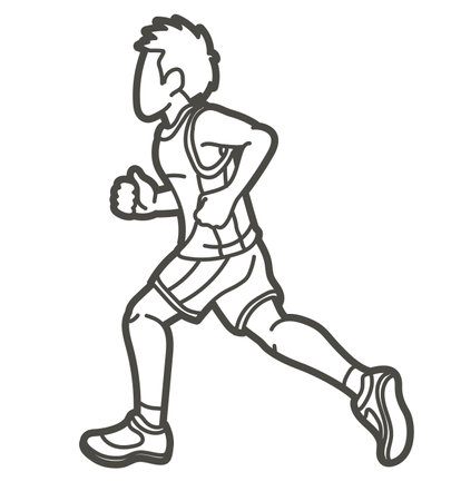 A Boy Start Running Action Cartoon Sport Graphic Vectorのイラスト素材