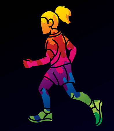 A Girl Start Running Action Cartoon Sport Graphic Vectorのイラスト素材