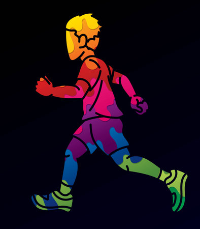 A Boy Start Running Action Cartoon Sport Graphic Vectorのイラスト素材