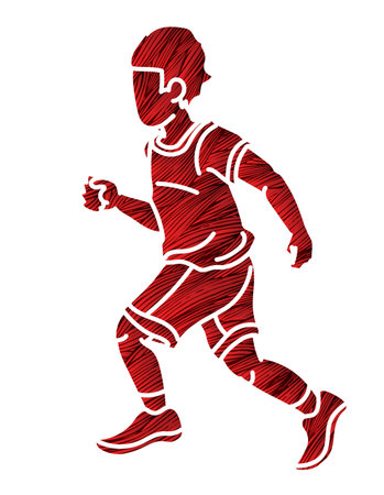 A Boy Start Running Action Cartoon Sport Graphic Vectorのイラスト素材