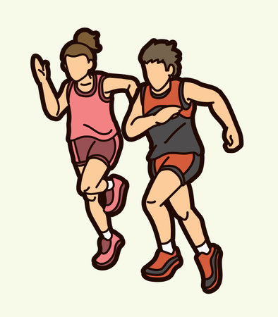 Children Running Together Boy and Girl Start Running Cartoon Sport Graphic Vectorのイラスト素材