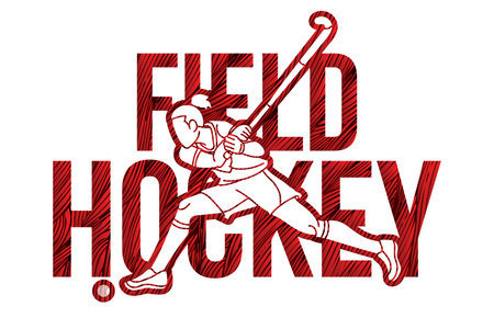 Field Hockey Font Design with Female Player Action Cartoon Graphic Vectorのイラスト素材