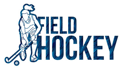 Field Hockey Font Design with Female Player Action Cartoon Graphic Vectorのイラスト素材
