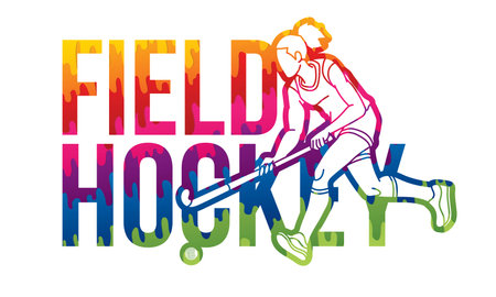 Field Hockey Font Design with Female Player Action Cartoon Graphic Vectorのイラスト素材