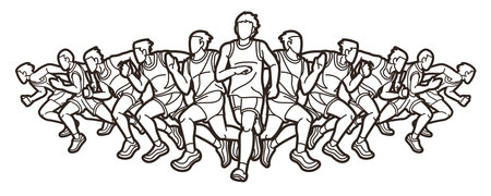 Group of People Start Running Men Runner Together Marathon Running Cartoon Sport Graphic Vectorのイラスト素材