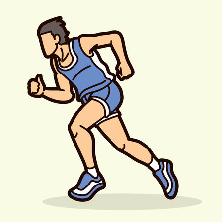 A Man Start Running Action Marathon Runner Cartoon Sport Graphic Vectorのイラスト素材