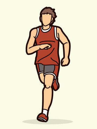 A Man Start Running Action Marathon Runner Cartoon Sport Graphic Vectorのイラスト素材