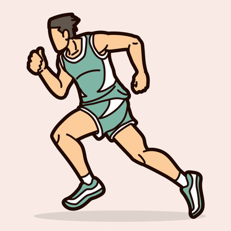 A Man Start Running Action Marathon Runner Cartoon Sport Graphic Vectorのイラスト素材