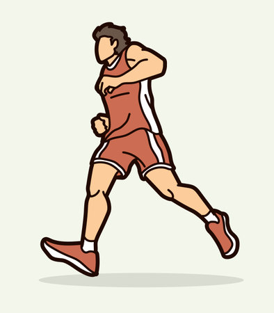 A Man Start Running Action Marathon Runner Cartoon Sport Graphic Vectorのイラスト素材