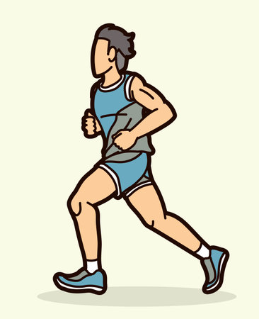A Man Start Running Action Marathon Runner Cartoon Sport Graphic Vectorのイラスト素材