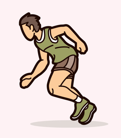 A Man Start Running Action Marathon Runner Cartoon Sport Graphic Vectorのイラスト素材