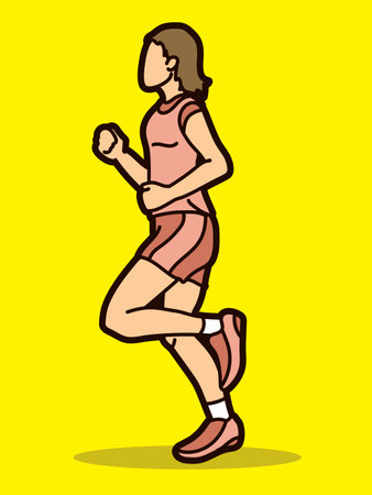 A Woman Start Running Jogging Marathon Runner Movement Action Cartoon Sport Graphic Vectorのイラスト素材