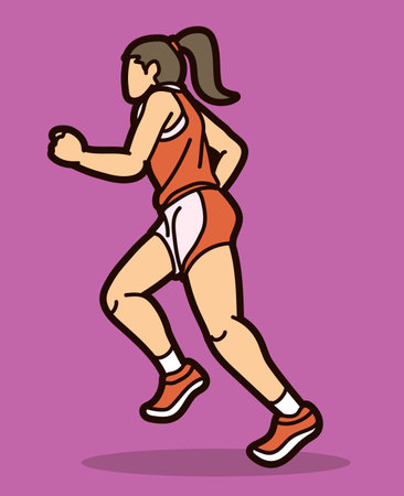 A Woman Start Running Jogging Marathon Runner Movement Action Cartoon Sport Graphic Vectorのイラスト素材