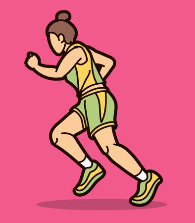 A Woman Start Running Jogging Marathon Runner Movement Action Cartoon Sport Graphic Vectorのイラスト素材