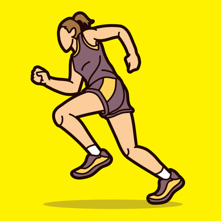 A Woman Start Running Jogging Marathon Runner Movement Action Cartoon Sport Graphic Vectorのイラスト素材
