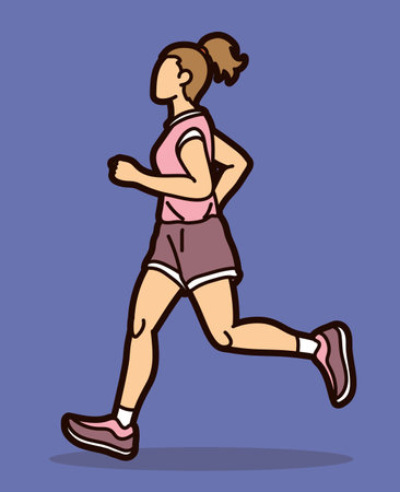 A Woman Start Running Jogging Marathon Runner Movement Action Cartoon Sport Graphic Vectorのイラスト素材