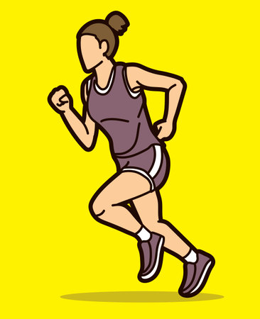 A Woman Start Running Jogging Marathon Runner Movement Action Cartoon Sport Graphic Vectorのイラスト素材