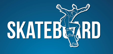 Skateboard Text Designed with Skateboarder Action Extreme Sport  Cartoon Graphic Vectorのイラスト素材