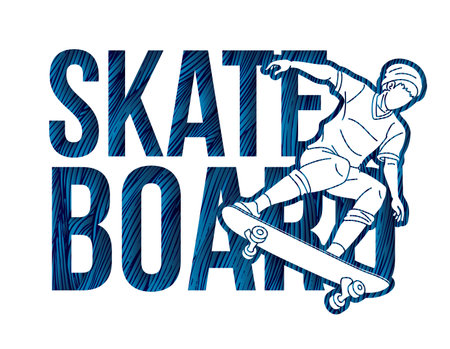 Skateboard Text Designed with Skateboarder Action Extreme Sport  Cartoon Graphic Vectorのイラスト素材