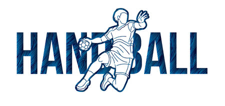 Handball Sport Text Designed with Player Action Cartoon Sport Graphic Vectorのイラスト素材