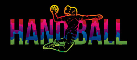 Handball Sport Text Designed with Player Action Cartoon Sport Graphic Vectorのイラスト素材