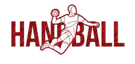Handball Sport Text Designed with Player Action Cartoon Sport Graphic Vectorのイラスト素材
