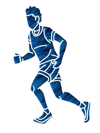 Running Action Movement Marathon Runner A Man Start Running Cartoon Sport Graphic Vectorのイラスト素材