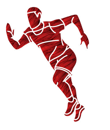 Running Action Movement Marathon Runner A Man Start Running Cartoon Sport Graphic Vectorのイラスト素材