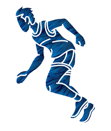 Running Action Movement Marathon Runner A Man Start Running Cartoon Sport Graphic Vectorのイラスト素材