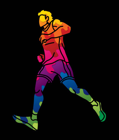 Running Action Movement Marathon Runner A Man Start Running Cartoon Sport Graphic Vectorのイラスト素材