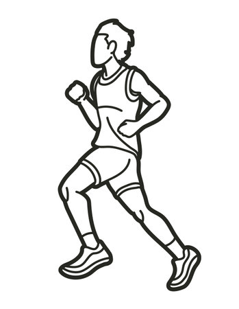 Running Action Movement Marathon Runner A Man Start Running Cartoon Sport Graphic Vectorのイラスト素材