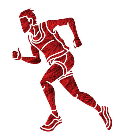 Running Action Movement Marathon Runner A Man Start Running Cartoon Sport Graphic Vectorのイラスト素材