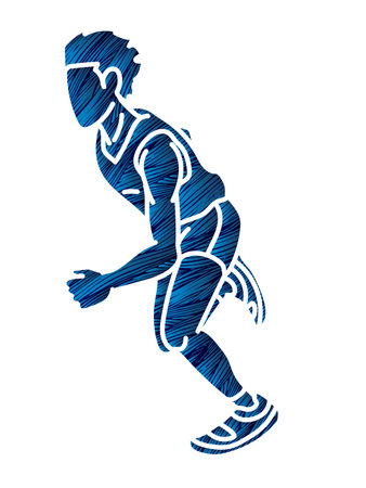 Running Action Movement Marathon Runner A Man Start Running Cartoon Sport Graphic Vectorのイラスト素材