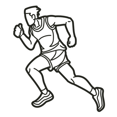 Running Action Movement Marathon Runner A Man Start Running Cartoon Sport Graphic Vectorのイラスト素材