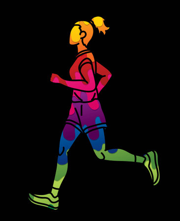 A Woman Start Running Action Marathon Runner Cartoon Sport Graphic Vectorのイラスト素材
