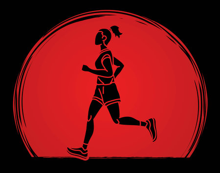 A Woman Start Running Action Marathon Runner Cartoon Sport Graphic Vectorのイラスト素材