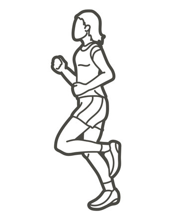 A Woman Start Running Action Marathon Runner Cartoon Sport Graphic Vectorのイラスト素材