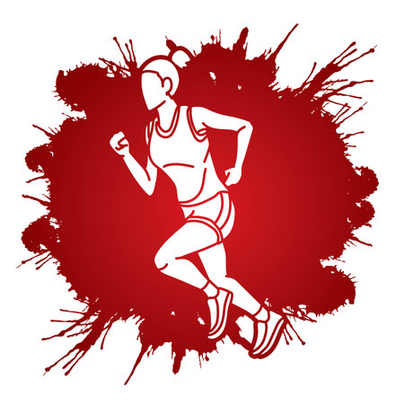 A Woman Start Running Action Marathon Runner Cartoon Sport Graphic Vectorのイラスト素材