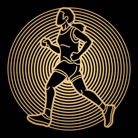 A Woman Start Running Action Marathon Runner Cartoon Sport Graphic Vectorのイラスト素材