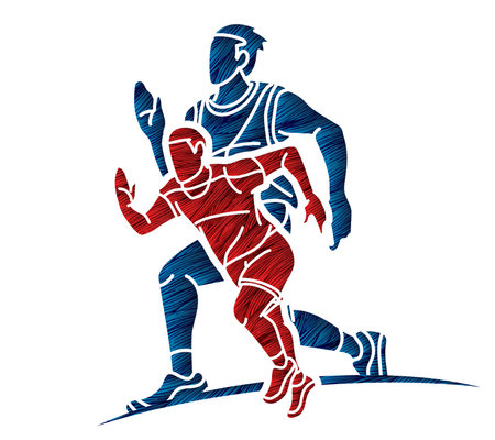 Group of People Running Action Marathon Runner Cartoon Sport Graphic Vectorのイラスト素材