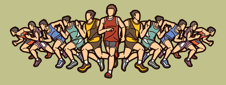 Group of People Running Action Marathon Runner Cartoon Sport Graphic Vectorのイラスト素材