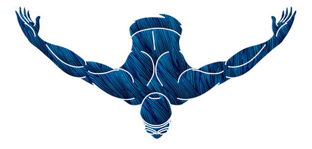 Swimming Sport A Male Swimmer Action Cartoon Graphic Vectorのイラスト素材