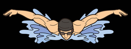 Swimming Sport A Male Swimmer Action Cartoon Graphic Vectorのイラスト素材