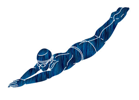 Swimming Sport A Male Swimmer Action Cartoon Graphic Vectorのイラスト素材