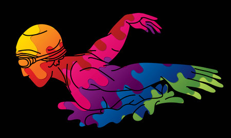 Swimming Sport A Male Swimmer Action Cartoon Graphic Vectorのイラスト素材