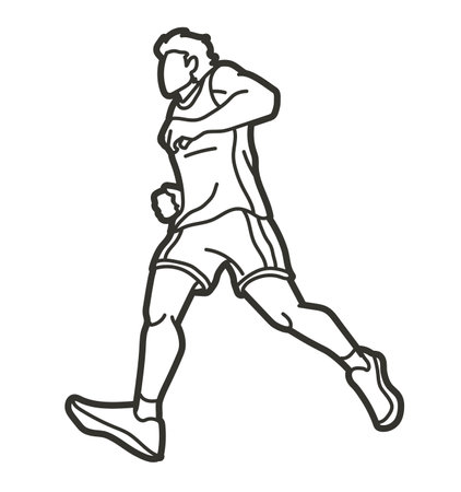 A Man Running Action Marathon Runner Start Running  Movement  Cartoon Sport Graphic Vectorのイラスト素材